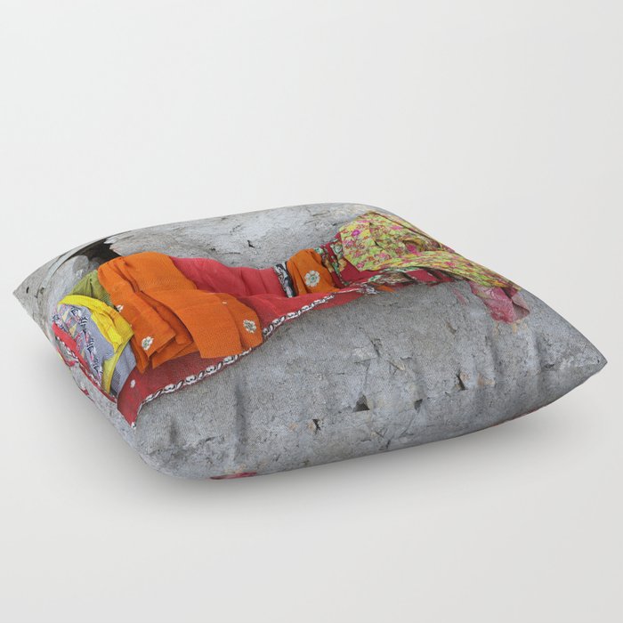 India colorful Clothes on Rope Floor Pillow