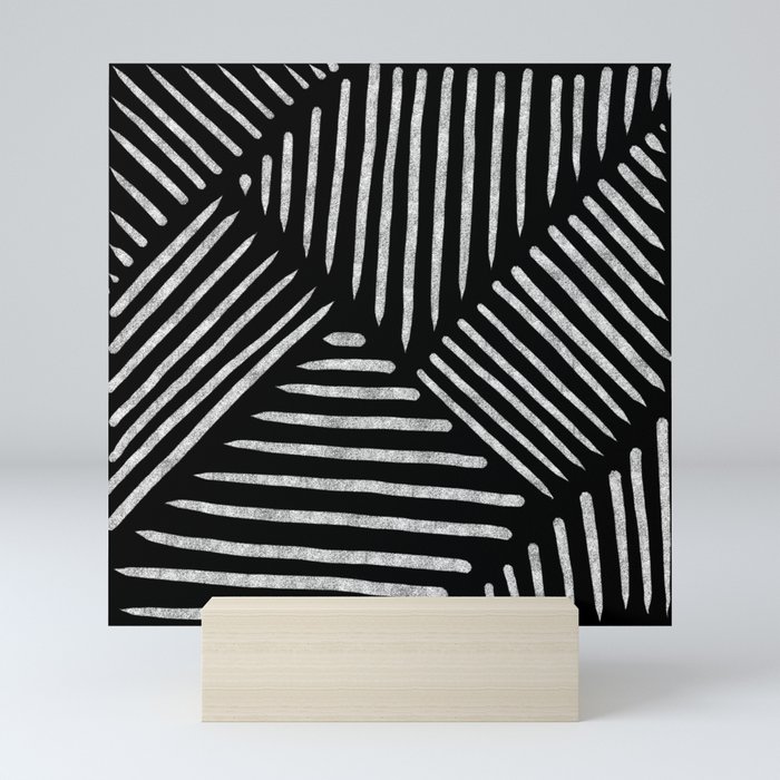Lines and Patterns in Black and White Brush Mini Art Print
