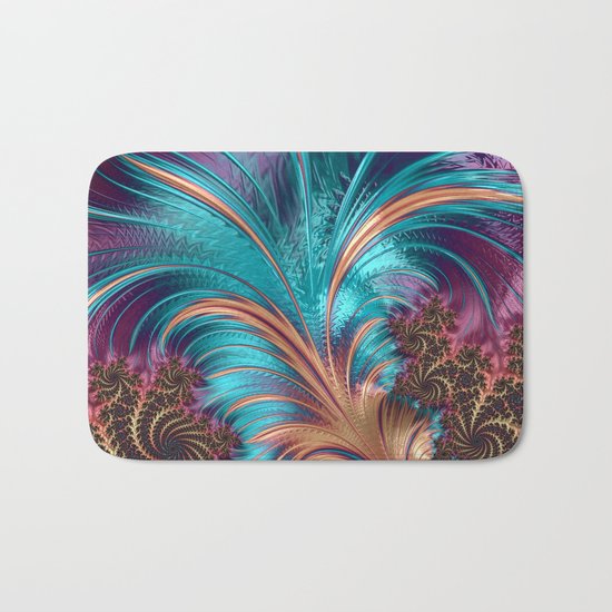 BLUE FEATHERS FRACTAL Bath Mat