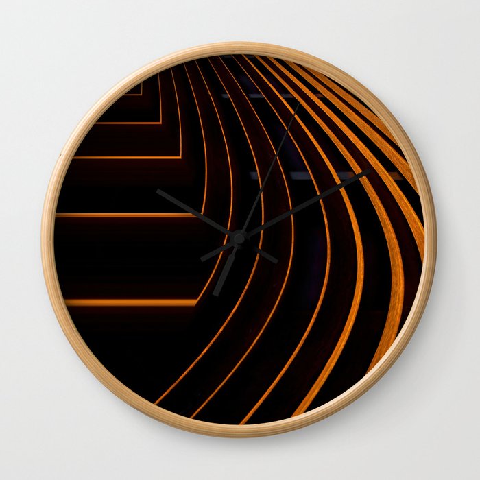 Unique Curved Wood Pattern Geometric Shape In A Vintage Mid-century Modern Style Wall Clock