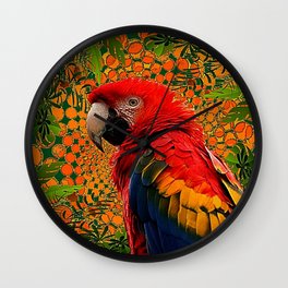 RED JUNGLE MACAW PATTERN ABSTRACT Wall Clock