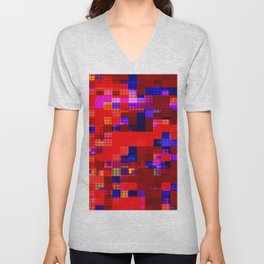 geometric pixel square pattern abstract background in red blue pink V Neck T Shirt
