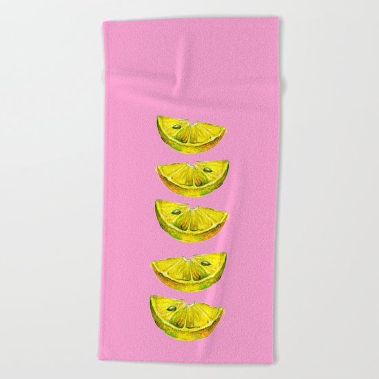 Lemon Slices Pink Beach Towel