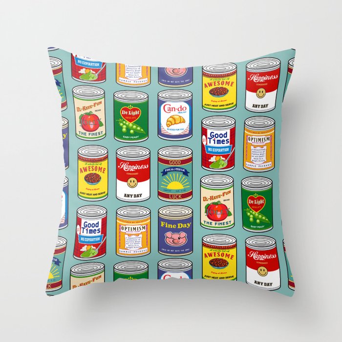 Vintage canned goods with a twist Throw Pillow