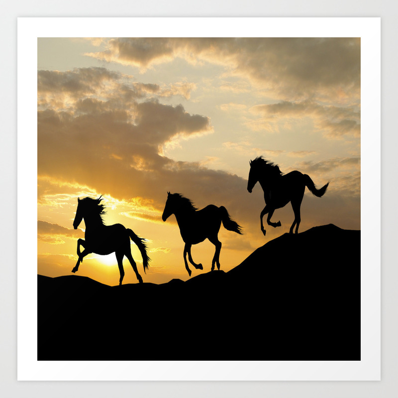 Running Horses Silhouette Art Print By Mayalova17 Society6