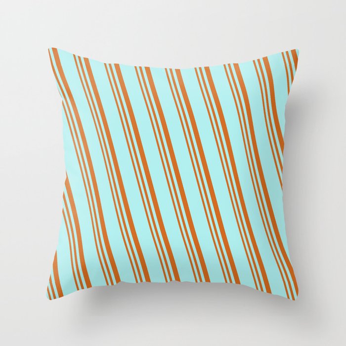 Turquoise and Chocolate Colored Striped/Lined Pattern Throw Pillow
