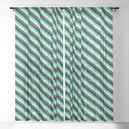 [ Thumbnail: Dark Turquoise, Pale Goldenrod, Dark Slate Gray, and Black Colored Lines Pattern Sheer Curtain ]