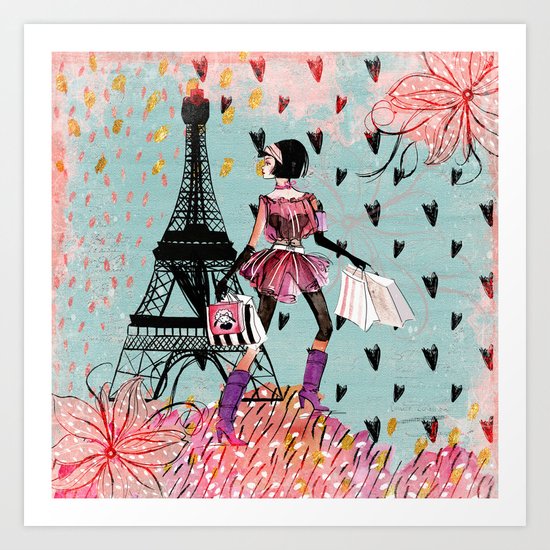 Fashion girl in Paris- Shopping at the EiffelTower Art Print