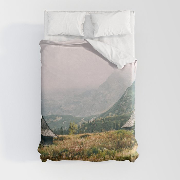 'Hala Gasienicowa' Mountain Valley | Autumn Mountains Landscape Photo | Wooden Cabin Photography Duvet Cover