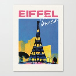 Eiffel Tower at Night Travel Poster Retro Canvas Print