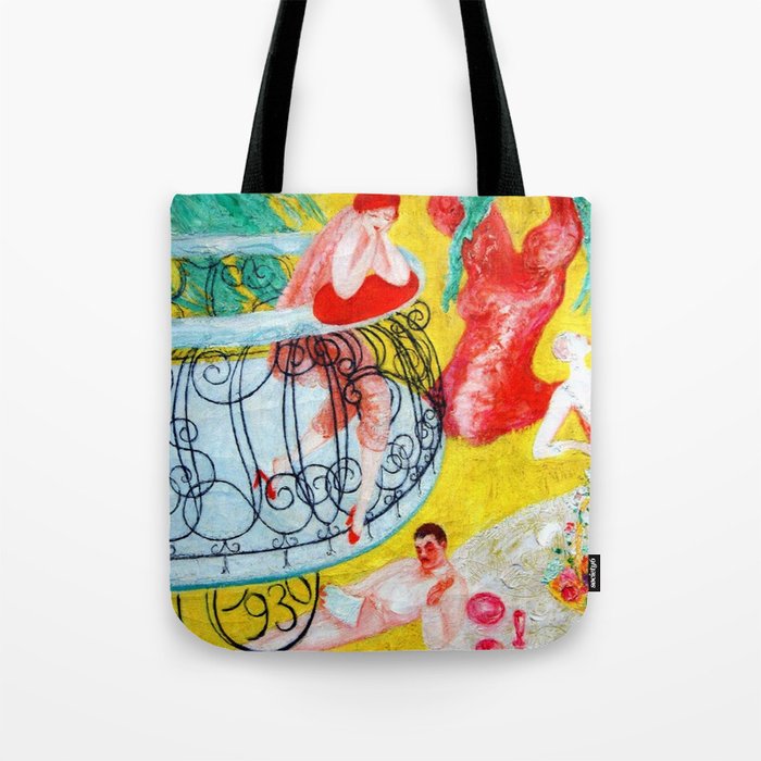 'Love Flight of a Pink Candy Heart' landscape painting by Florine Stettheimer Tote Bag