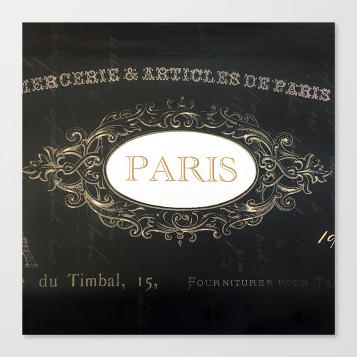 Paris Black White Gold Typography Home Decor Canvas Print By