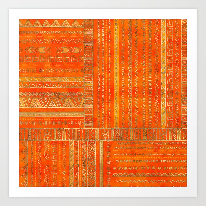 Tribal Ethnic pattern gold on bright orange Kunstdrucke Tribal Ethnic pattern gold on bright orange Kunstdrucke