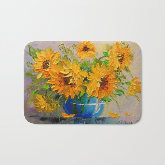 Bouquet of sunflowers in a vase Bath Mat