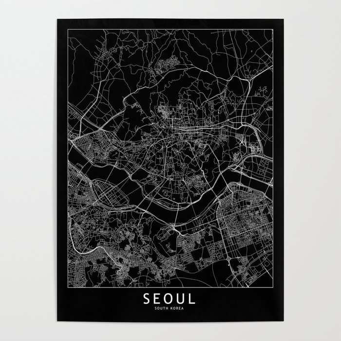 Seoul Black Map Poster