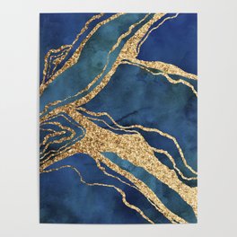 Blue Teal Watercolor Gemstone Marble Poster