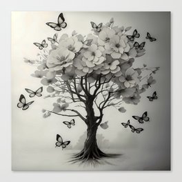 Art de l'Arbre et des Papillons en Double Exposition 2 Canvas Print