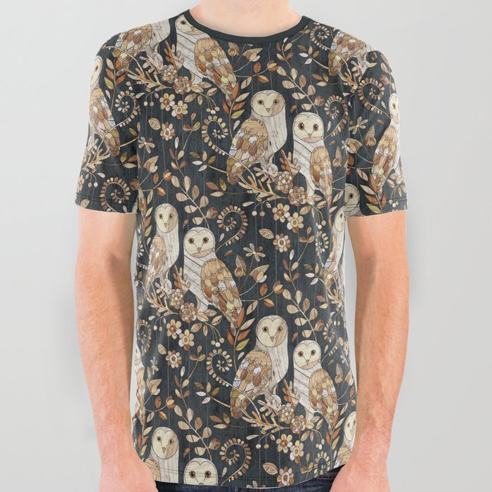 Wooden Wonderland Barn Owl Collage All Over Graphic Tee