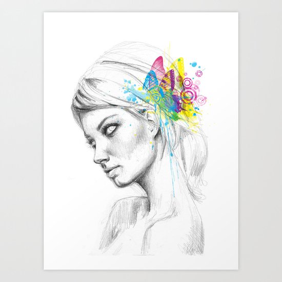 Butterflies Girl Fairy Art Print