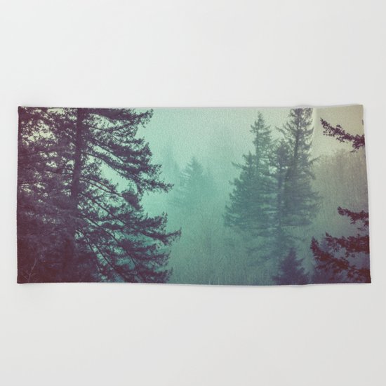 Forest Fog Fir Trees Beach Towel