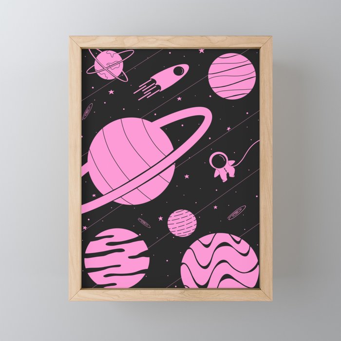 pinky planet(black) Framed Mini Art Print