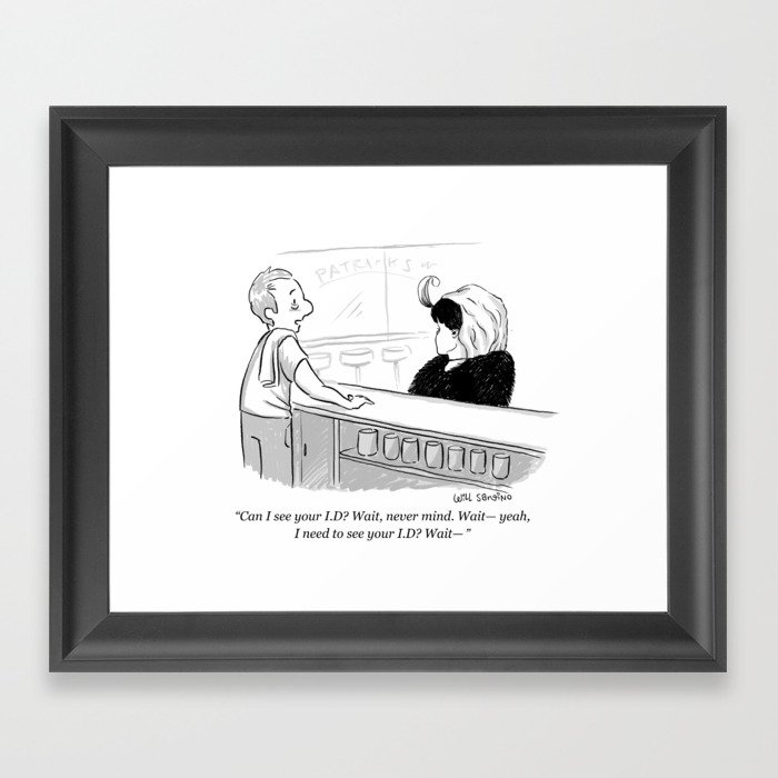 Confused Bartender Cartoon Framed Art Print