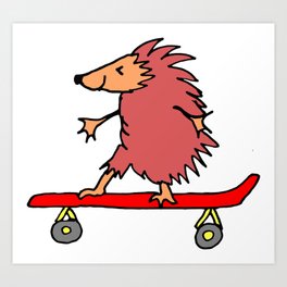 Hedgehog on Skateboard Art Print