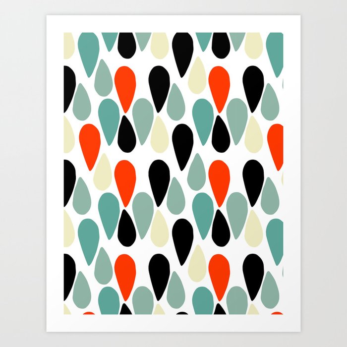 Mid Century Modern Abstract Droplets Shapes Pattern Art Print
