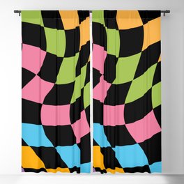 Colorful Groovy Wavy Checkerboard Pattern Blackout Curtain