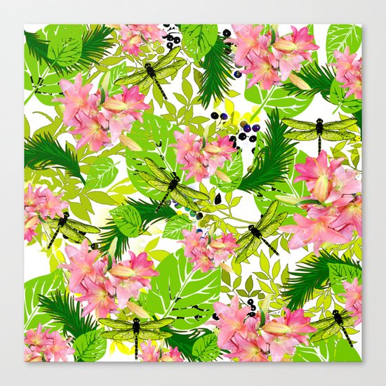 PALM AND LILY PINK AND GREEN Canvas Print