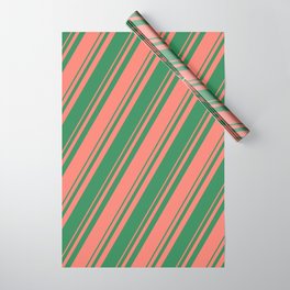 [ Thumbnail: Salmon and Sea Green Colored Stripes Pattern Wrapping Paper ]