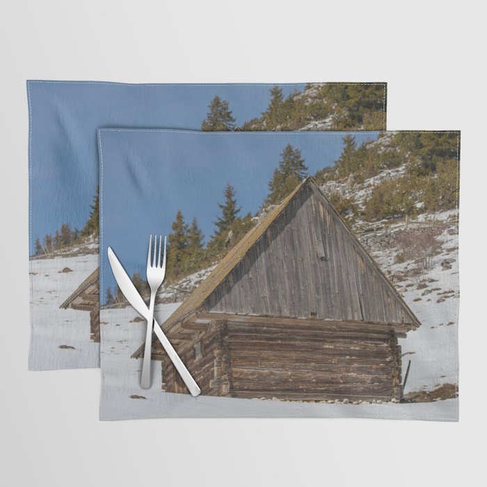 Old mountain house with Carpathian mountains in the background Placemat