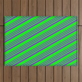 [ Thumbnail: Purple & Lime Colored Pattern of Stripes Outdoor Rug ]