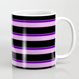 [ Thumbnail: Purple, Indigo, Plum, and Black Colored Lined Pattern Coffee Mug ]