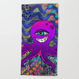 Underwater Purple Textured Octopus Beach Towel