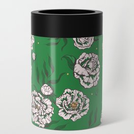 Green Vintage Flower Power Floral Pattern 60s 70s Retro Can Cooler