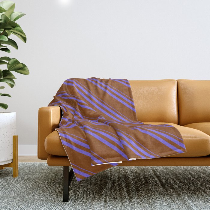 Medium Slate Blue and Brown Colored Striped Pattern Throw Blanket