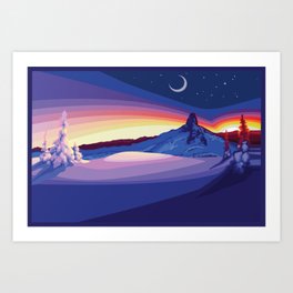 Black Tusk Sunset Art Print | Snowghost, Skihill, Squamish, Snow, Purple, Graphicdesign, Landscape, Dusk, Trees, Mountains 