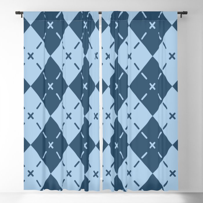 Retro Blue Argyle Pattern Blackout Curtain