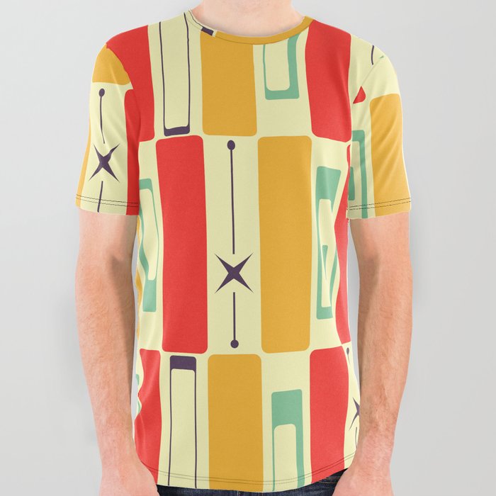 Retro Rectangle Block Pattern 9 All Over Graphic Tee