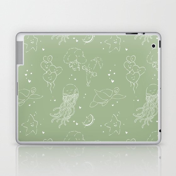 Affirmation Characters Pattern - Green Laptop & iPad Skin