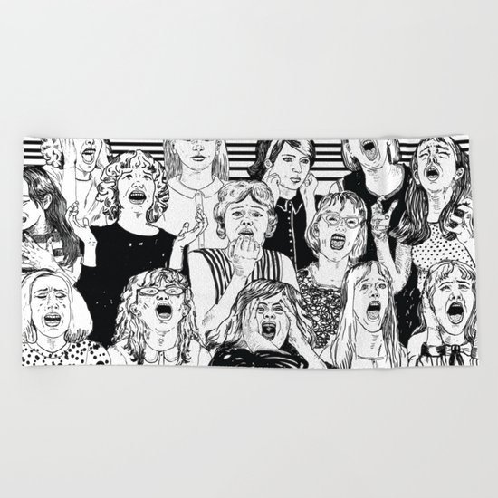 Wild girls. Black and white illustration. Beach Towel
