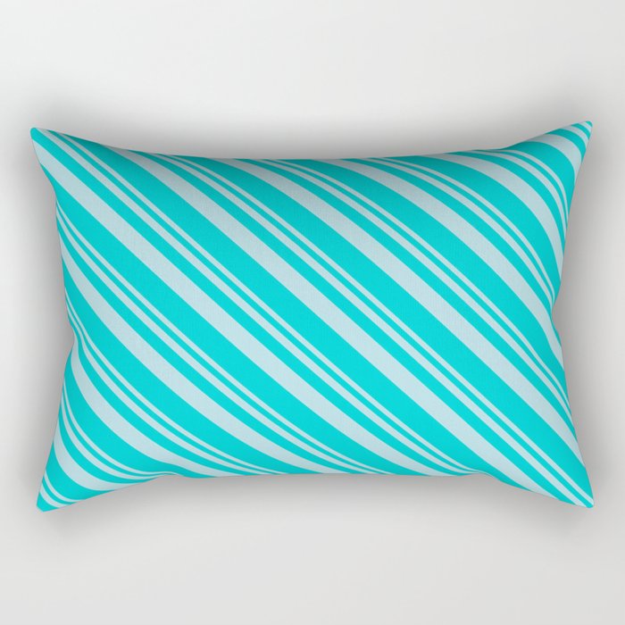 Powder Blue & Dark Turquoise Colored Lines/Stripes Pattern Rectangular Pillow