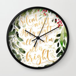 Watercolor Christmas greenery, Silent night Wall Clock
