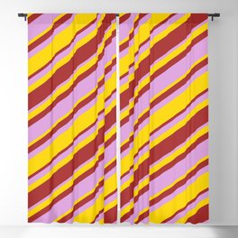 [ Thumbnail: Yellow, Brown, and Plum Colored Pattern of Stripes Blackout Curtain ]
