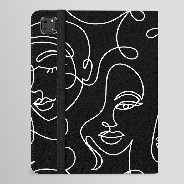 Seamless pattern with abstract faces on black. iPad Folio Case