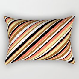 [ Thumbnail: Eyecatching Red, Tan, Brown, White & Black Colored Lined Pattern Rectangular Pillow ]