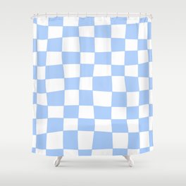 Hand Drawn Checkerboard Pattern (sky blue/white) Shower Curtain