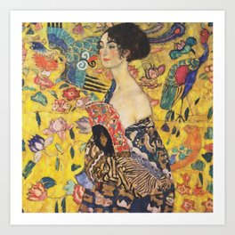 Gustav Klimt Lady With Fan  Art Nouveau Painting Art Print