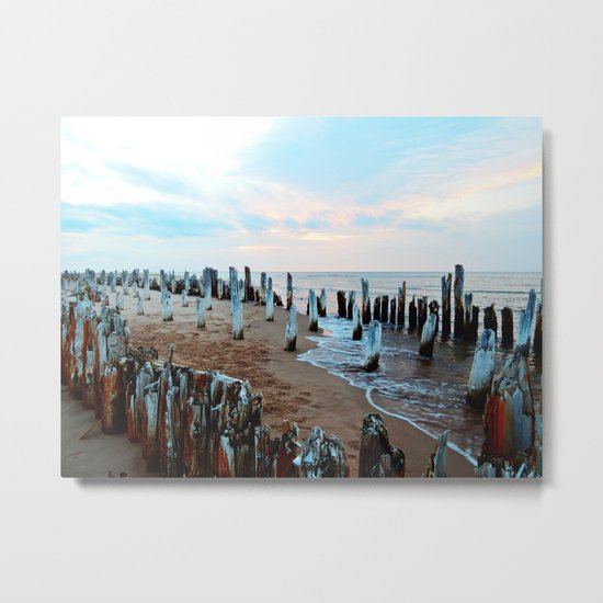 Water licks the Wharf's Remains Metal Print